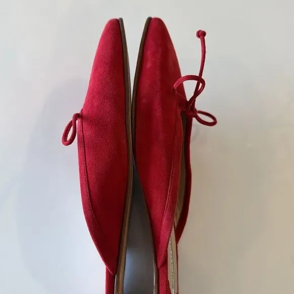 Manolo Blahnik Ballerimu Red Suede Bow Ballerina Flats Mules Shoes Size 40 US 10 - Picture 4 of 7